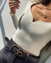 DEAT-suéter de punto con cuello cuadrado corto para mujer, Jersey holgado de manga larga con cuello en V, moda de otoño, 13U090, 2021