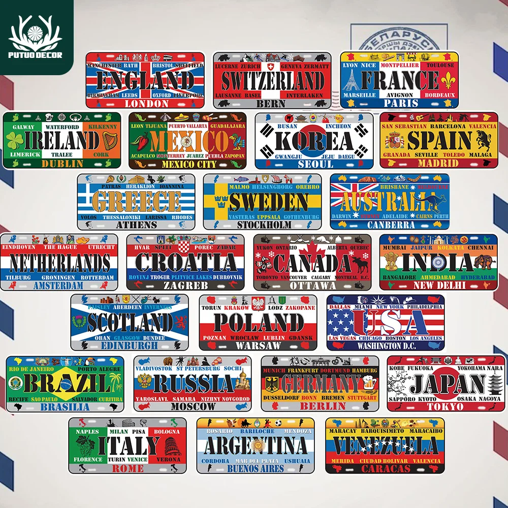

National Style Tin Sign Decorative License Plate Plaque Metal Vintage Wall Sign Home Bar Decor Iron Painting Metal Poster