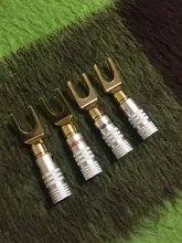 4 Uds chapados en oro Y en forma de Banana macho de Audio enchufes para altavoz tenedor con tornillo Spade conector de Cable para vinculante Post