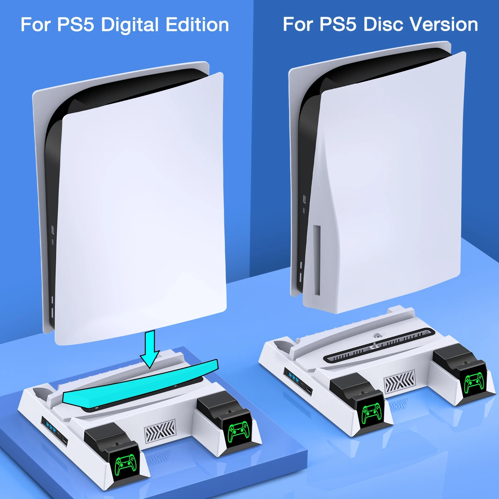 Low Noise 3 Modes LED Cooling Fan for Playstation 5/PS5 Vertical Cooling Stand PS5 Disc/Digital Edition Console