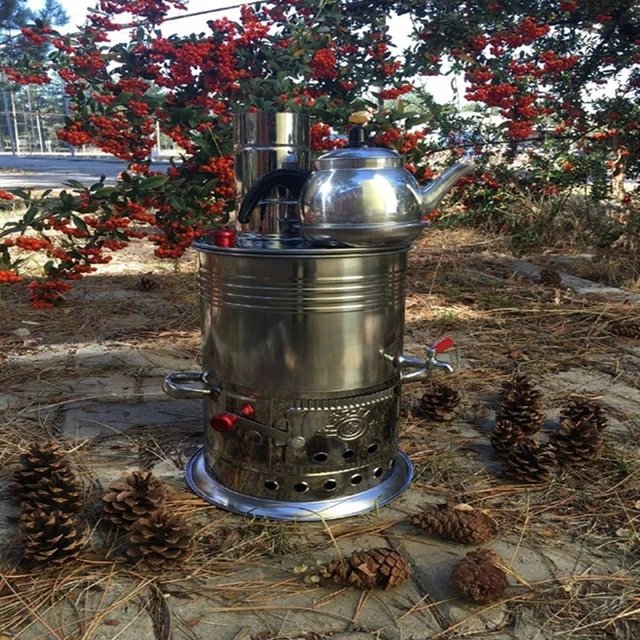 Stainless Steel Samovar Wood Burning Charcoal Camping Stove Tea Kettle  Outdoor Tableware Camping Accessories Coffee Machine