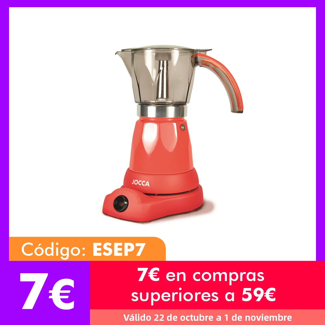 CAFETERA ELÉCTRICA Y PORTÁTIL DE JOCCA. EXPRESSO DE CAFÉ ITALIANO PARA 6 TAZAS. SISTEMA SIEMPRE CALIENTE. ASA DE TOQUE FRÍO.