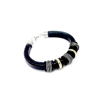 

Bracelet 925 sterling silver m two-color gentleman leather [AA9891]