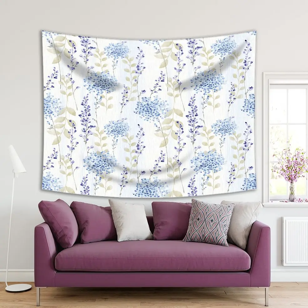 Tapestry Fresh Spring Flowers Leaves Pattern Seasonal Wild Nature Blooms Plants Classic Artwork Beige Blue | Дом и сад
