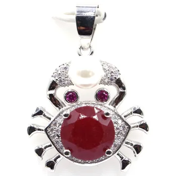 

30x23mm Elegant Scorpio Real Red Ruby Tourmaline White Pearl CZ Gift For Sister Silver Pendant