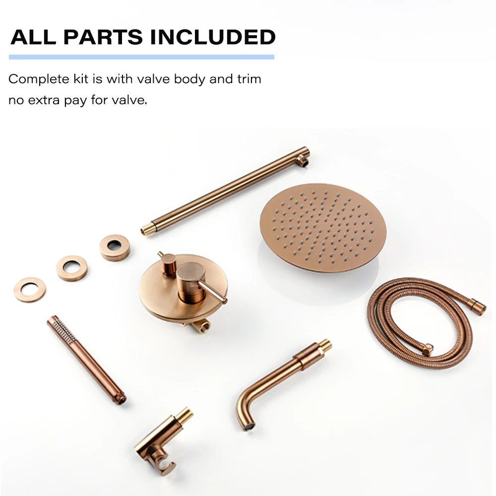 Shower Set Bathroom Shower Faucet Brushed Rose Gold Smesiteli Brass 3 Way Diverter Valve Kit Hot & Cold Mixer Tap Tub Spout Hand Spray
