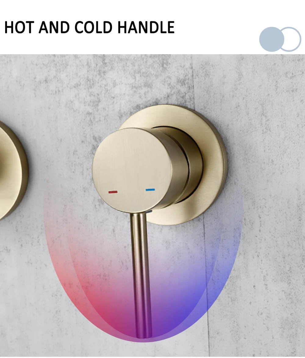 Bagnolux Wall Mounted Brass Brushed Gold Water Contral Valve Rain Shower Head Handheld Holder Hose Bathroom Faucet