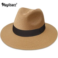 

MAYLISACC Women Wide Brim Straw Panama Roll up Hat Belt Buckle Fedora Beach Sun Hat UPF50+ For Traveling Walking Seaside Camping
