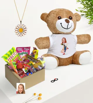

Personalized Women 'S Caricature Of Nostalgic Lezzetler Plush Teddy Bear Daisy Necklace Gift Seti-13