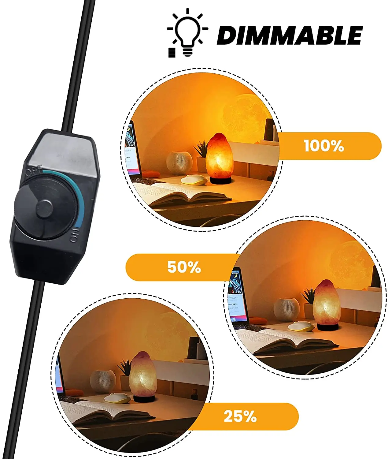 1.8M Salt Lamp Power Cord E14 Socket LED Bulb Base Holder Screw with Dimmer Switch EU Plug Lava Light Cable Home Decor