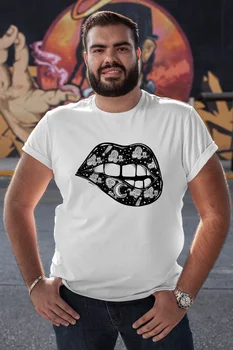 

Angemiel Wear Moon Pattern Lip White Men 'S Cotton Big Size T-Shirt