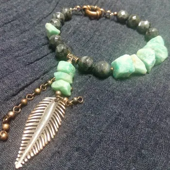 

Bracelet made of labradorite and amazonite with pendant, zirconra