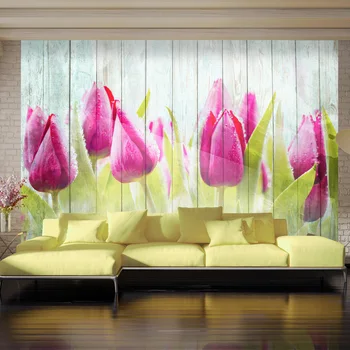 

Wall mural-tulips on a white wood-300x210 cm