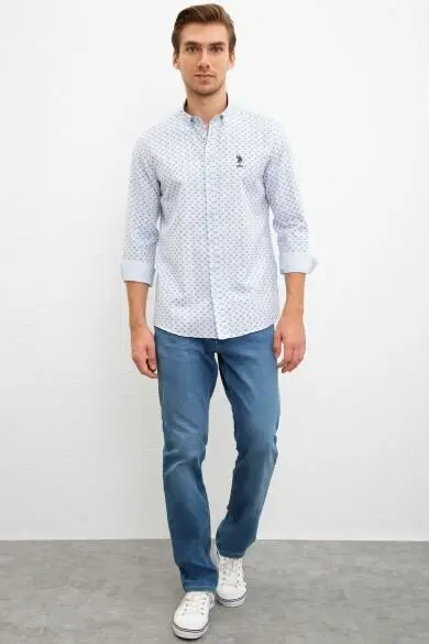 U.S. POLO ASSN. Blue Printed Slim Shirt