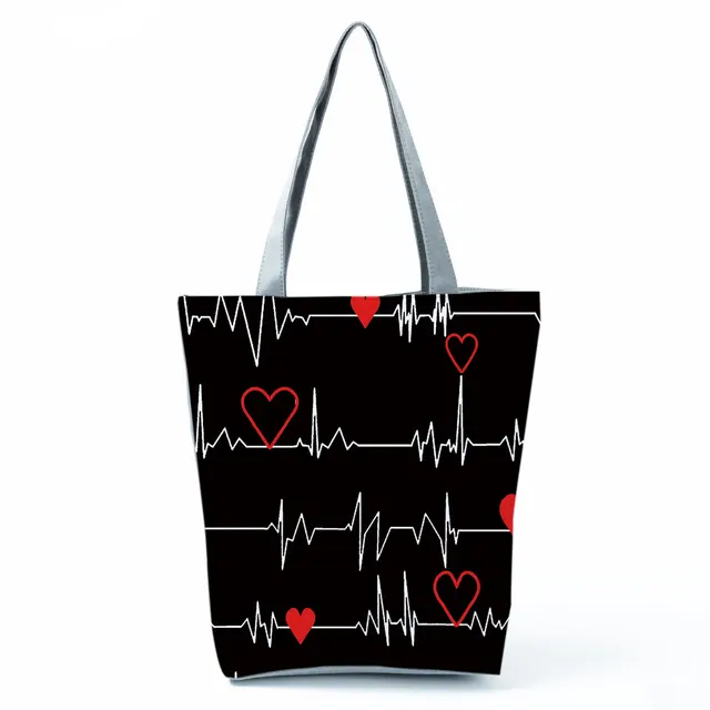 Electrocardiogram Grid Print Shoulder Bags Fashion Simple Women's Bag Eco Portable Handbags Practical High Capacity Shopping Bag hl2323-1 Nurse Bag
