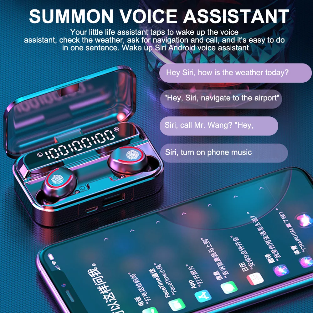 TWS Bluetooth 5 0 Earphones 2200mAh Charging Box Wireless Headphone 9D Stereo Sports Waterproof Earbuds Headsets With Microphone