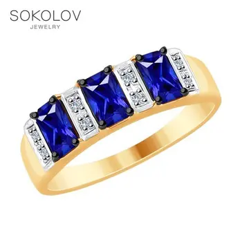 

SOKOLOV ring gold with diamonds and blue corundum (synthetic) fashion jewelry 585 women's male