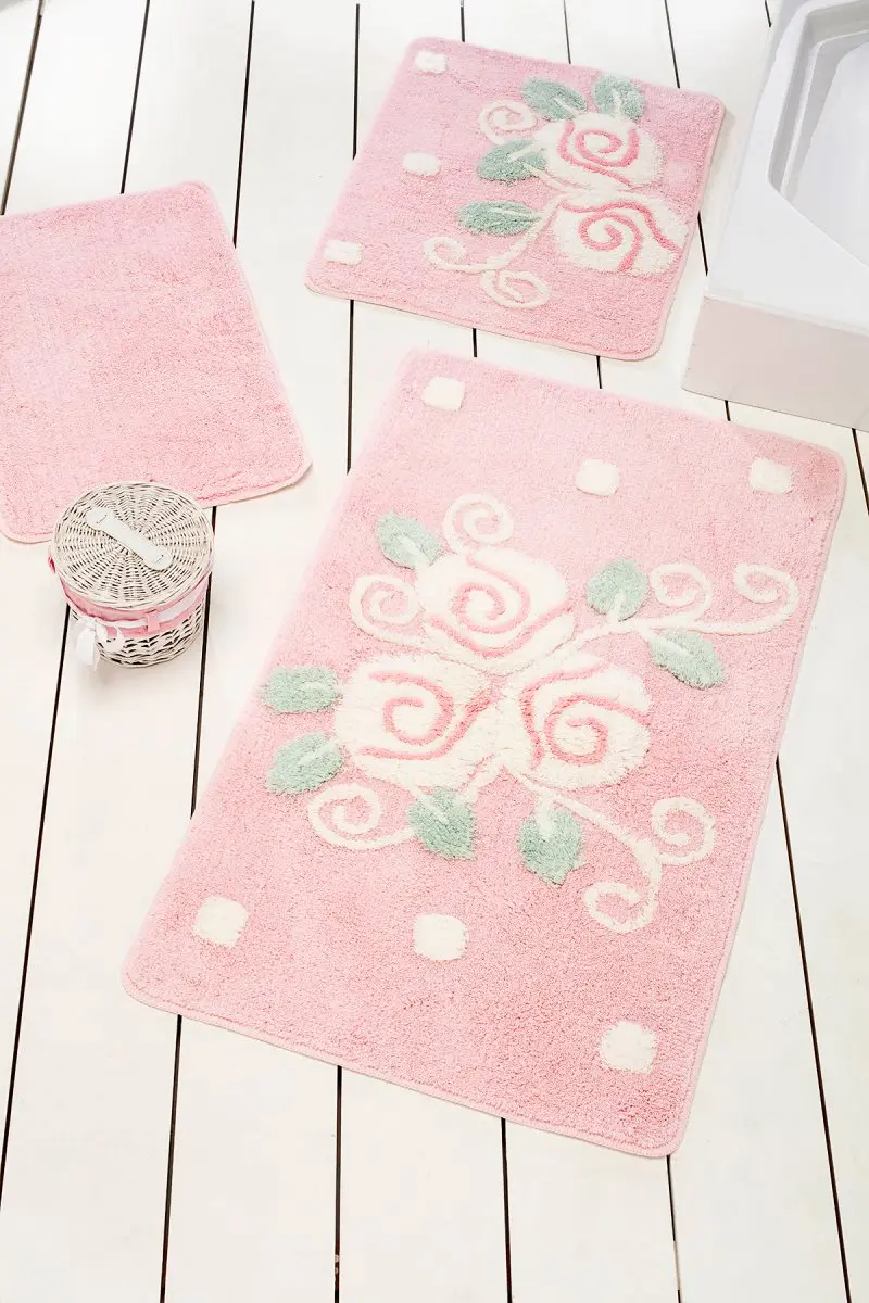 Коврик для ванной комнаты | коврик для ванной, Нескользящие Противоскользящие коврики, Жардин розовый 3л набор 60X100 cm-50X60 Cm-40X60 см