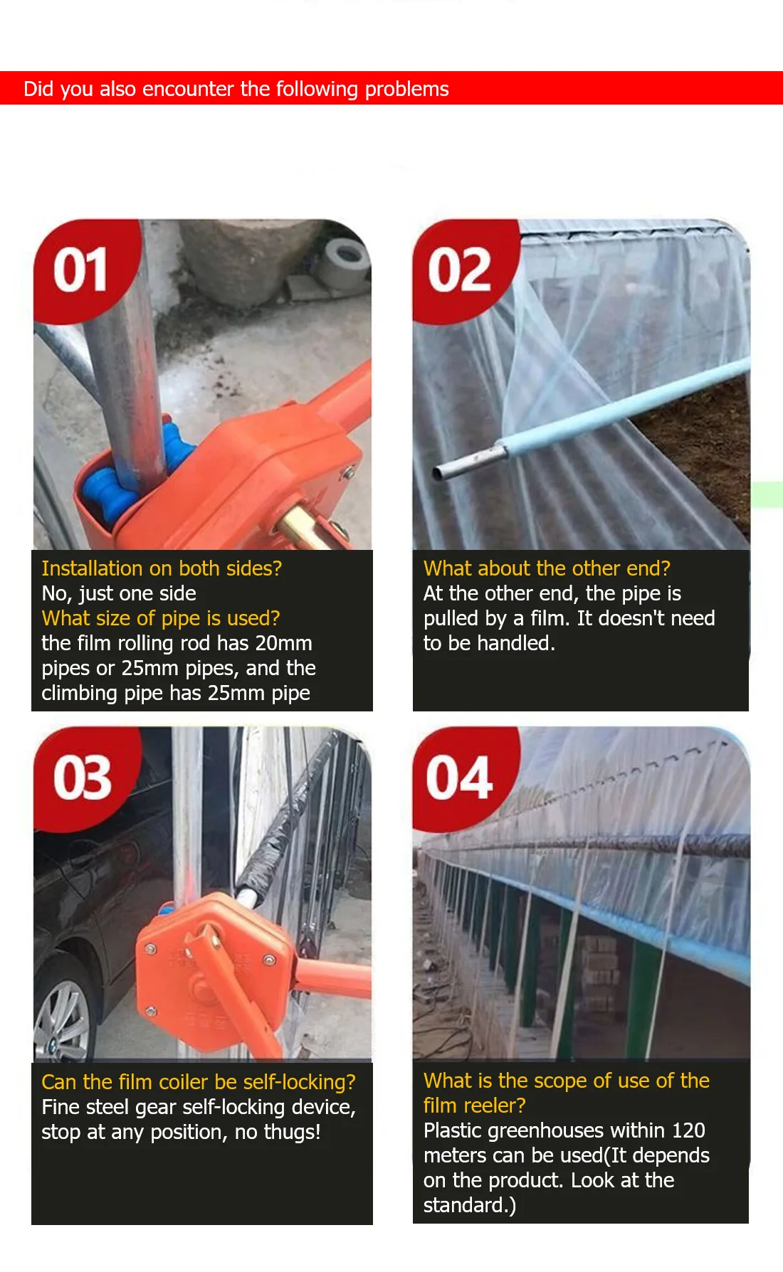 Greenhouse Manual Film Reeler Winder Coiler Lifter Shutter core