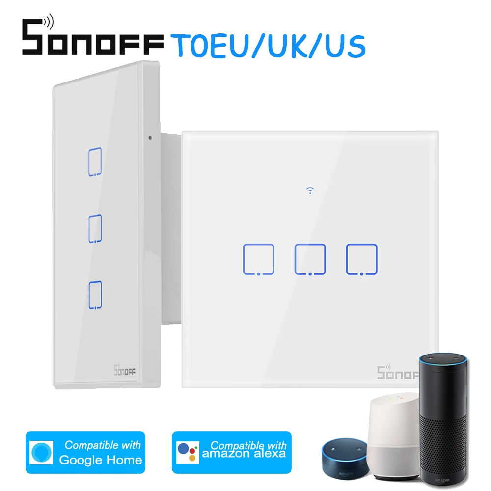 

SONOFF T0EU T0UK T0US TX Wifi Touch Wall Light Wireless Switch Smart Home 1/2/3 Gang Voice/APP Remote Control For Alexa Google