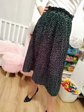 Falda midi plisada con estampado y bolsillos laterales, cintura elástica, para mujer, elegante, estampado floral y de lunares blancos, verano 2019