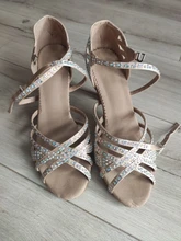 WUXIJIAO-Zapatos de baile de satén con diamantes de imitación para mujer, baile latino, suela suave, para salsa, tacón de 5 a 10cm