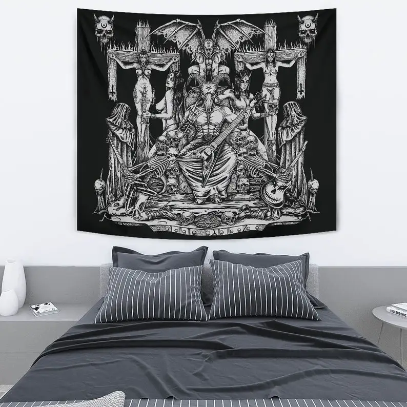 Baphomet Satanic Crosses With Hail Satan Tapestry Hippie Satanic