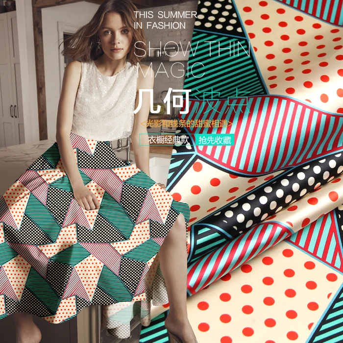 

SP874 Pure Silk/ Polka Dots, New/Silk Fabric Mulberry Silk 93% Silk 7% Spandex Elastic/ Width 1.29yd Thickness 19mm/ Unit: m