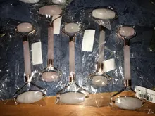 Rodillos de piedra de Jade para masaje Facial, Piedra Rosa de cuarzo Natural, para adelgazar la barbilla, estiramiento Facial, cuidado de la piel