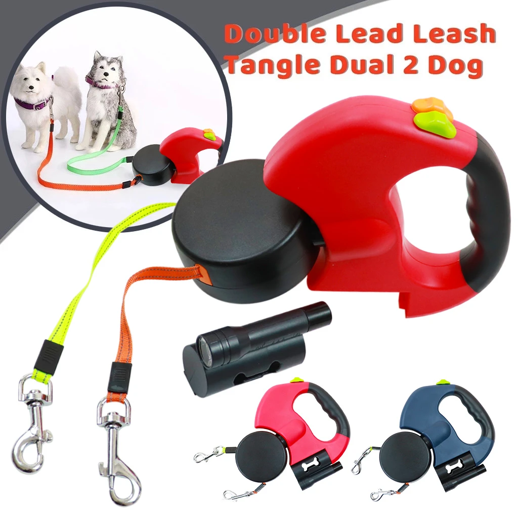 2 Color Retractable Dual Double Pet Leash Rope Zero Tangle Walk For Two Dog Walk The Dog Adjustable Pet Leash Pet Supplies