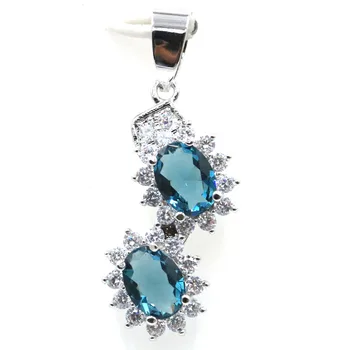 

34x13mm Pretty Created Dark London Blue Topaz CZ Gift For Ladies Jewelry Making Silver Pendant
