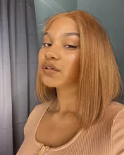 Jengibre Bob corto pelucas de cabello humano Rubio transparente peluca con malla frontal 13*1 Remy peruano recto naranja malla con división frente pelucas de cabello