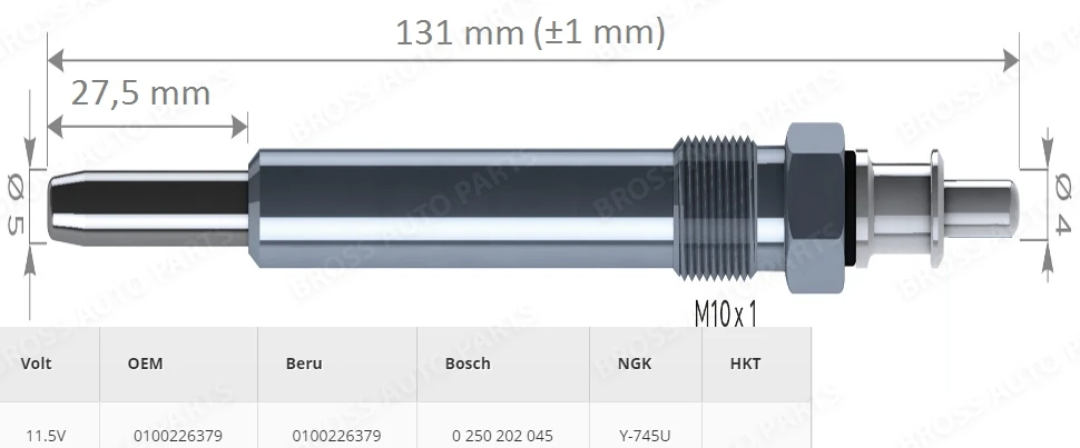 BGP9 цельнокроеное платье нагреватель свечи зажигания GX129, 80036,0 250 202 045