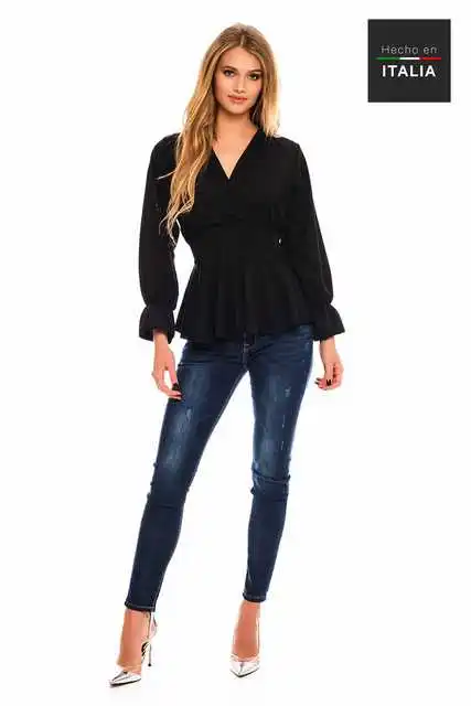 Javier Larrainzar Top Vrouwen TOP-ALICE-BLACK Alice Lange Mouwen v-hals kraag Javier Larrainzar Top Vrouwen TOP-ALICE-BLACK Alice Lange Mouwen v-hals kraag