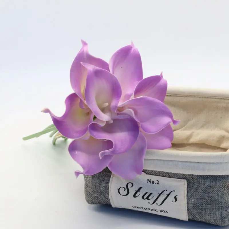Оттенки фиолетового лаванды Калла лилии букет Настоящее прикосновение Калла цветы для невесты букет невесты корсажи бутоньерки - Цвет: Violet