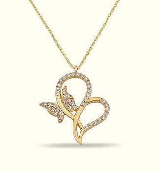 

Butterfly and Heart Gold Necklace 02-360-K0637A