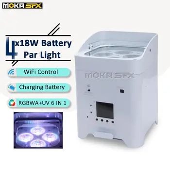

MOKA 4x18W Battery Par Light RGBWA+UV 6 in 1 Wireless DMX IR Remote Control Battery Par Can Wifi Mini LED Par Light/MK-P01