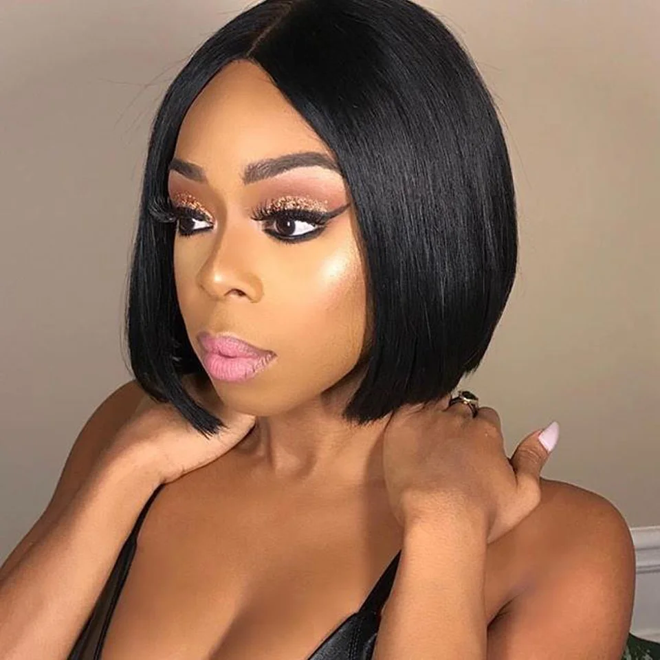 

Lekker Wear and Go Short Straight Bob Human Hair Lace Wig For Women Brazilian Remy Hair Glueless Middle Part Lace 8inch Easy Wig