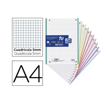 

Recambio A4 Oxford 160 hojas sueltas 5x5