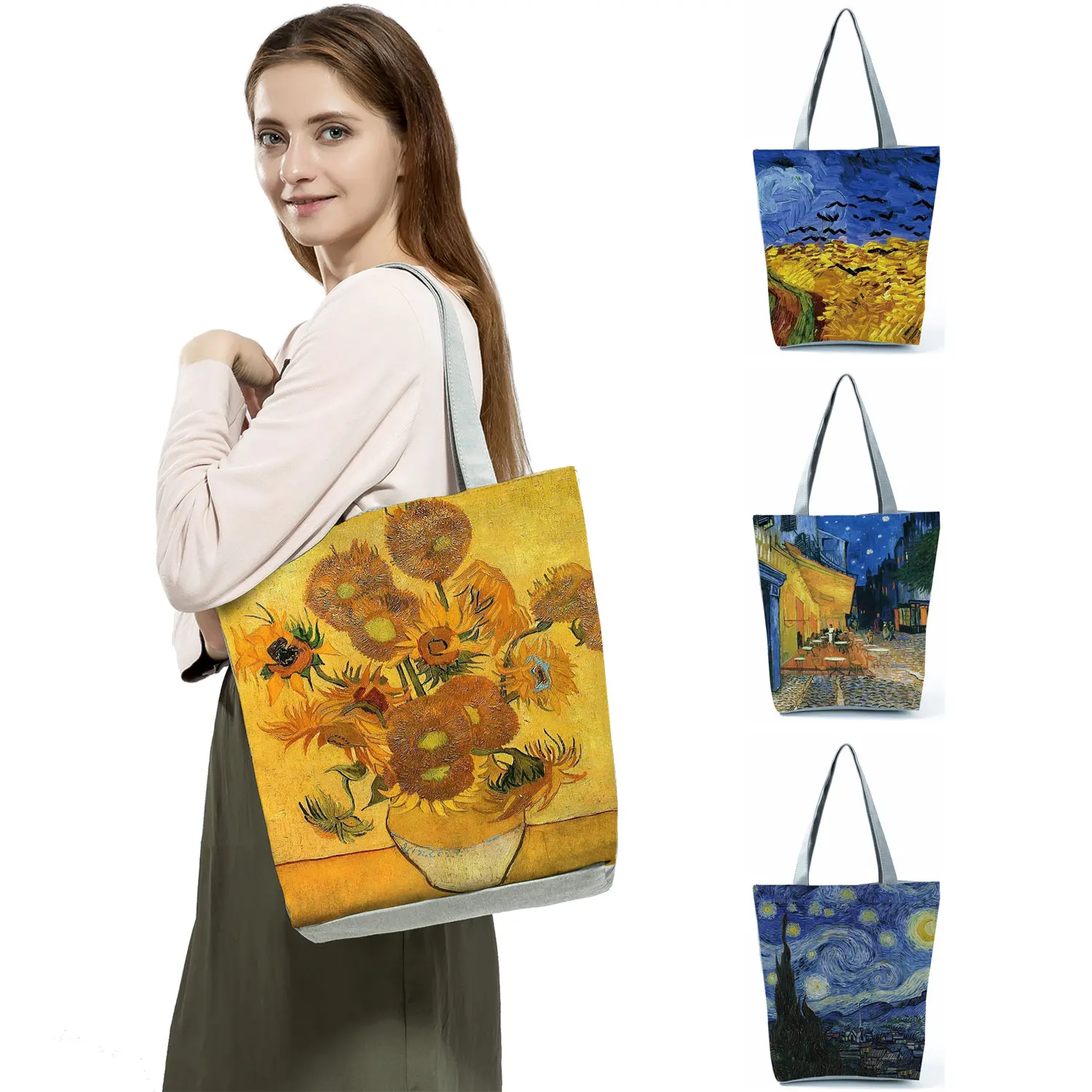 Women Vegan Leather White Shoulder Bag - Vincent van Gogh The Starry Night  Muse Design - DOGO Store