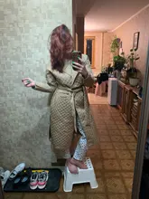 Winter Coat Parkas Long-Jacket Thin Toppies Autumn Womens Plaid Argyle Belt Double-Breasted-Belt