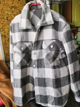 Loose Top Blouses Shirts Grey Plaid Pocket Chic Female Casual Fashion Women Ladies Streetwear