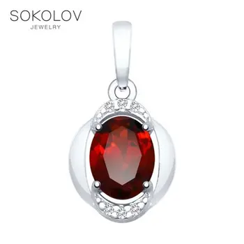 

Sokolov silver pendant with garnet and cubic zirconia, fashion jewelry, 925, women's male, pendants for neck women