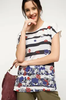 

DeFacto Summer Woman Fashion Tee Lady O-neck Casual Shirt Female Loose Striped Print Harajuku Short Tops H0115AZ17SM