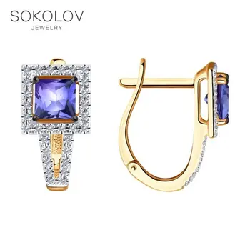 

Sokolov gold drop earrings with stones with diamonds and tanzanite, fashion jewelry, 585, women's male, long earrings