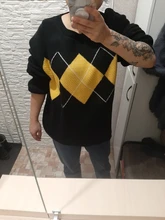 Jerséis de estilo coreano con estampado geométrico para otoño e invierno, jerséis de punto holgados de gran tamaño con cuello redondo, jersey de Mujer