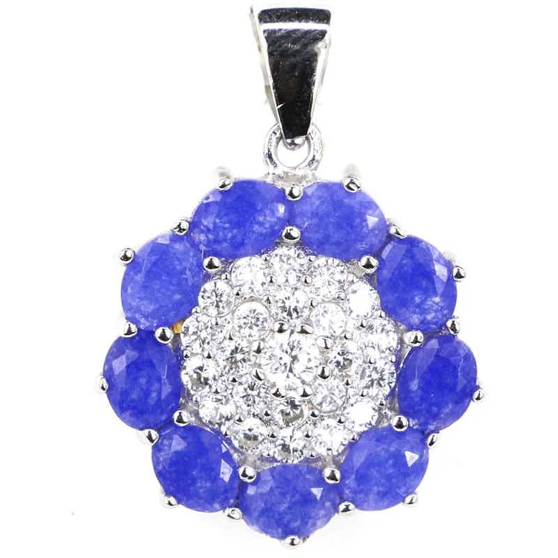

21x15mm Jazaz Flowers Shape 1.7g Real Blue Sapphire Violet Tanzanite White CZ For Women 925 Sterling Silver Pendant