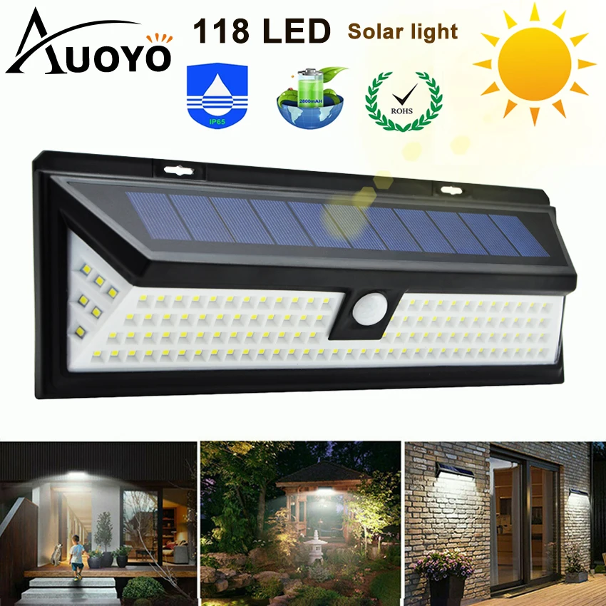 Auoyo Солнечные Огни наружное освещение 118 LED супер яркий беспроводной датчик