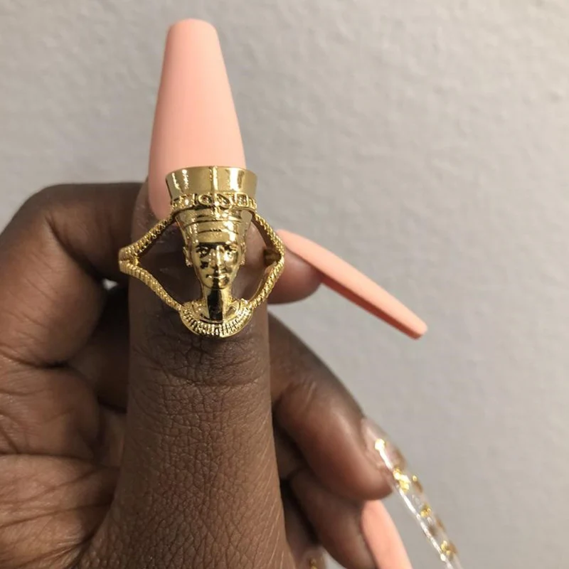 Couples Rings Stainless Steel Ring Finger Ring Silver Ring Adjustable Rings Jewelry Accessories Vintage Nefertiti Goddess Ring Sliver Color Stainless Steel Queen Ring Couple Rings For Women Statement Egyptian Jewelry