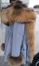BLUENESSFAIR-Chaqueta larga impermeable de invierno para mujer, abrigo de piel de zorro y mapache Natural, ropa de calle extraíble, 2020